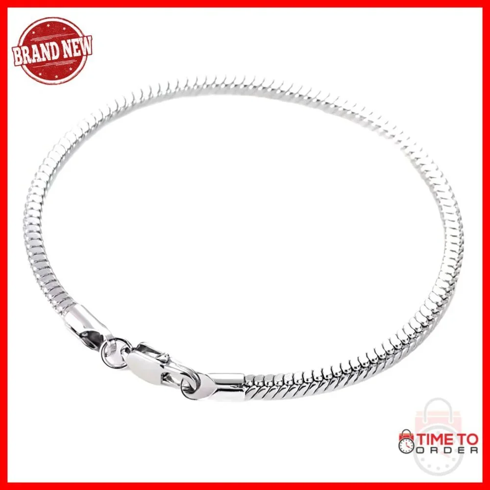 Men's Sterling Silver Snake Chain Bracelet Adjustable 8 Inch Cuff